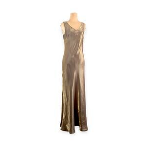 Alex Evenings 90's Shimmer Slip Dress ~ size 10 antique gold beaded